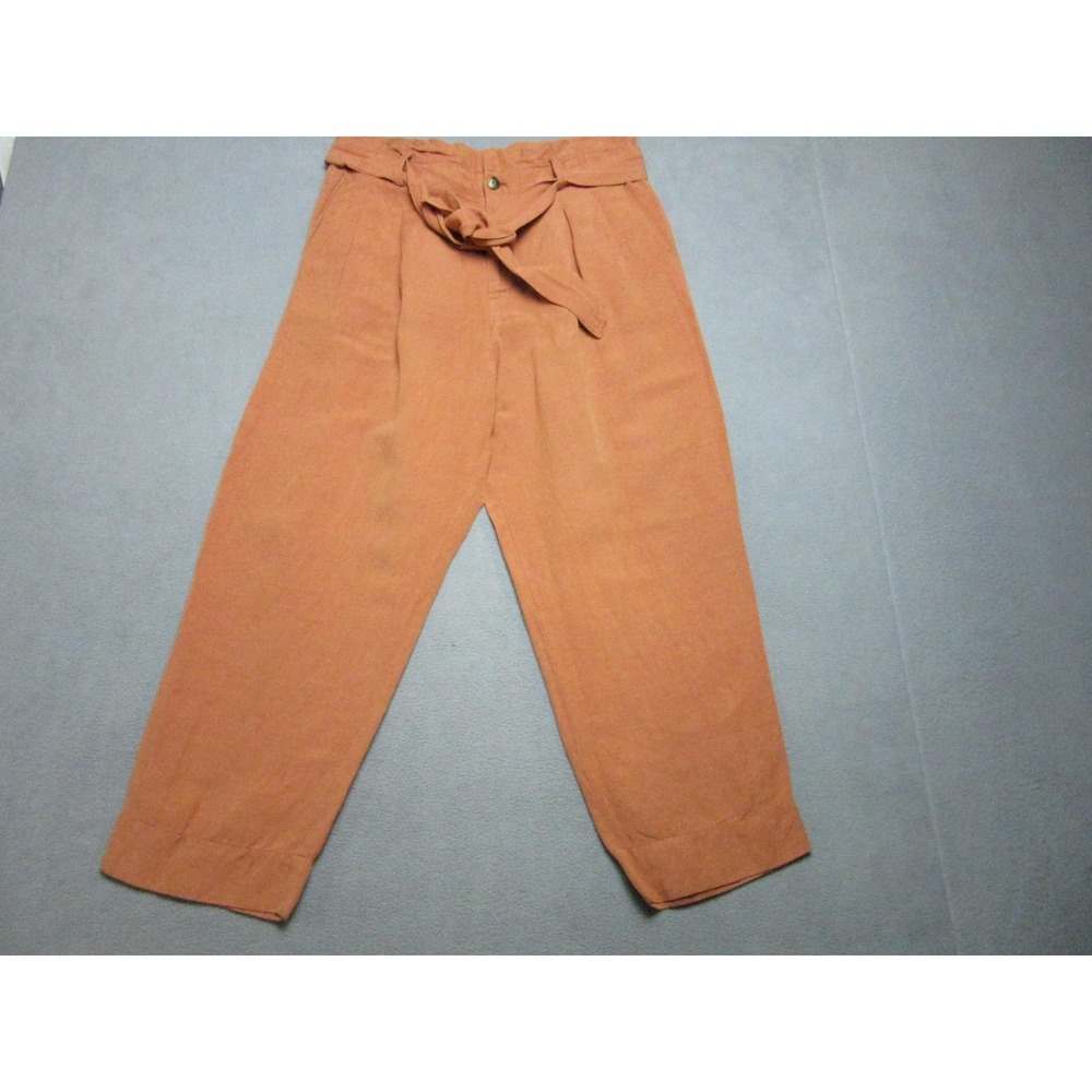 Madewell Pants Womens 10 Orange Linen Blend Paperbag Waist Tie Belt Ankle